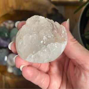 Crystal Geode half polished palm stone size